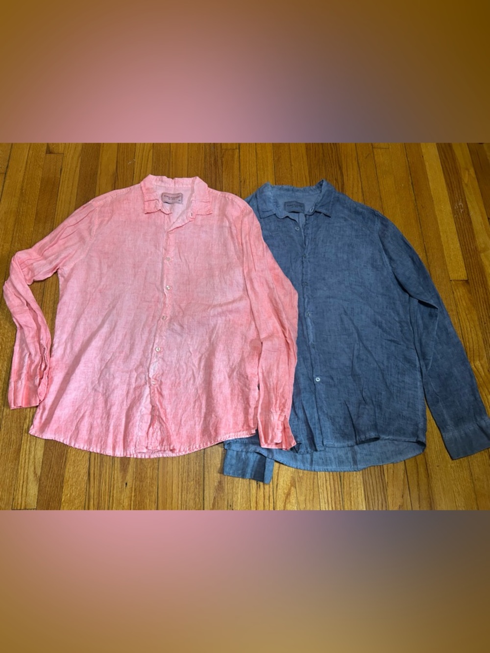 Harris Cotton 2 100% Linen Button Down Pink And Blue Size 2XL made in Greece